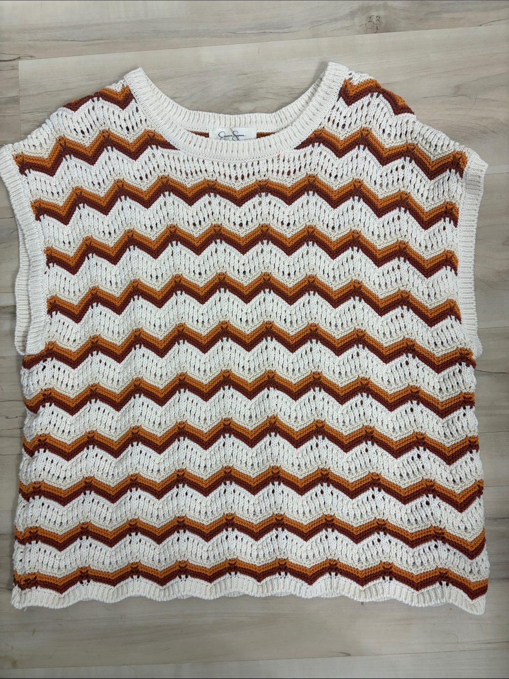 Jessica Simpson Crochet Tank in Cream with Rust & Mustard Stripes